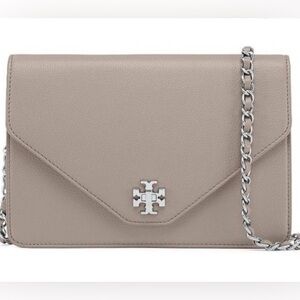 Tory Burch Kira Leather Envelope Convertible Clutch Crossbody Chain Champagne